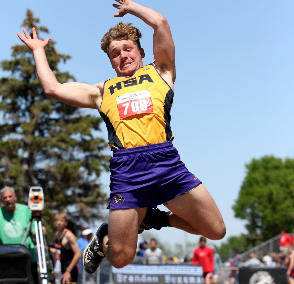 Brenden Begeman of Herreid-Selby Area competes in the Class B boys' triple jump during the 2022 South Dakota State High School Track and field Championships at Howard Wood Field in Sioux Falls.