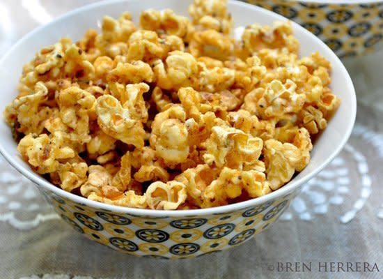 <strong>Get the <a href="http://www.flanboyanteats.com/cooking_recipes/pistachio-caramel-popcorn/" target="_hplink">Pistachio Caramel Popcorn recipe</a> by Flanboyant Eats</strong>    The crunch of the pistachios adds a nice contrast to the light airiness of popcorn. This makes a great simplified version of trail mix.