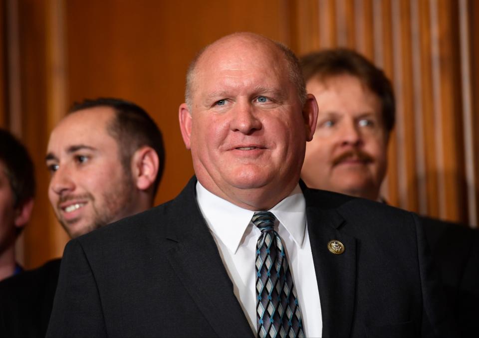 Rep. Glenn Thompson, R-Pennsylvania, stands with House Speaker Paul Ryan, R-Wisconsin, for a ceremonial swearing-in and photo-op during the opening session of the 115th Congress, Tuesday, Jan. 3, 2017, on Capitol Hill in Washington.