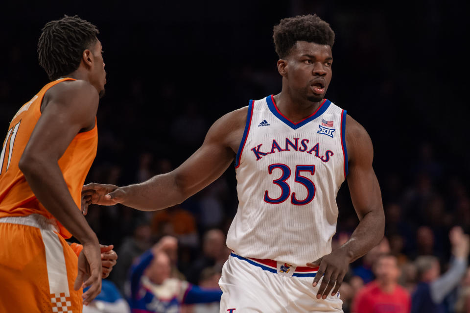 Kansas center Udoka Azubuike will miss the rest of the season after tearing a ligament in his hand in practice last week. (John Jones/Getty Images)