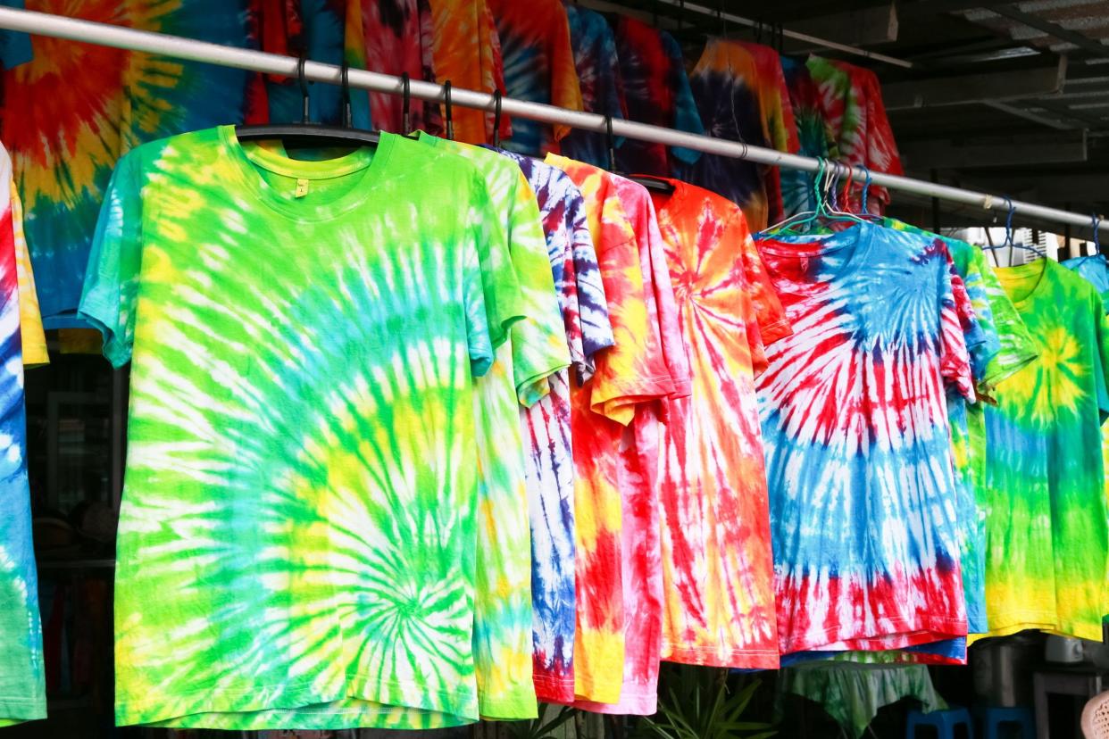 Row of tie-dyed t-shirts