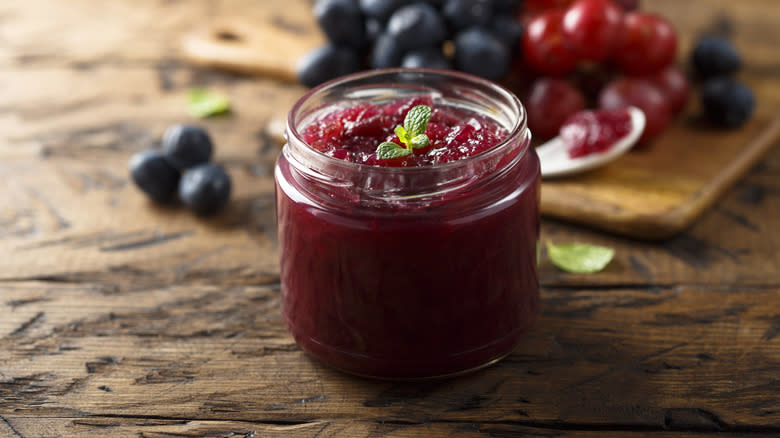 Jar of homemade grape jelly