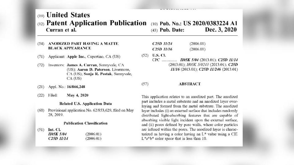 蘋果曾在2020註冊的專利也是為了推出消光黑產品。（圖／翻攝自美國專利局）
