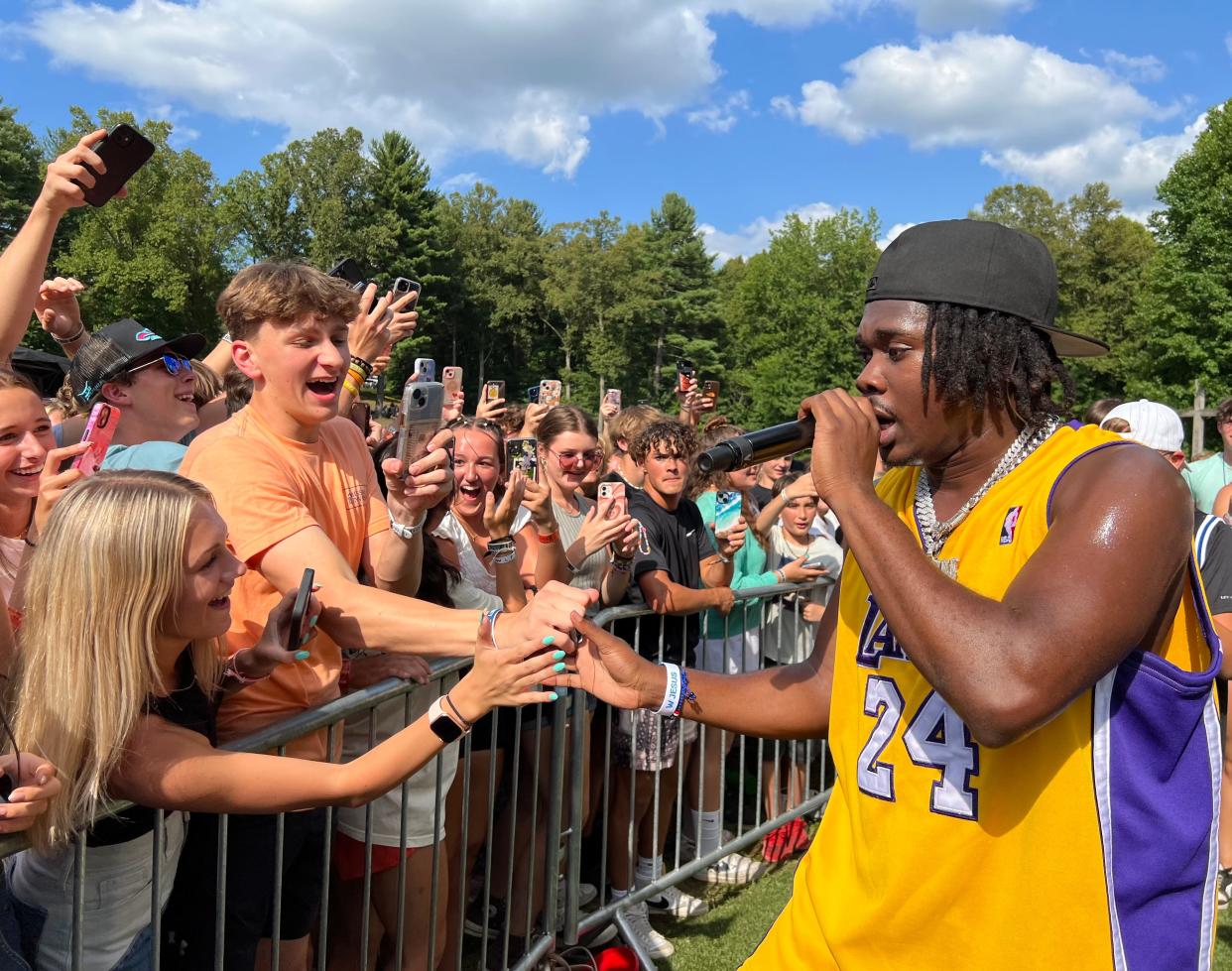 Rapper Caleb Gordon mingles with fans on Thursday afternoon at the main stage of the Alive Music Festival. The event continues through Saturday, including headliners Jeremy Camp and Skillet.