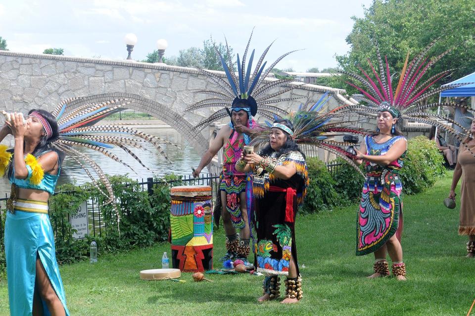 Grupo Xochitl performs a traditional Aztec dance at the 2019 Pueblo Multicultural Festival.