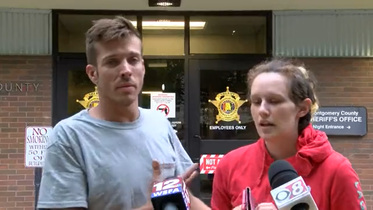 <p>The baby’s mother Angela Nicole Gardner and Caleb Michael Whisnand during their press conference on Wednesday. Hours later the body of the baby was discovered and later Mr Whisnand was arrested</p> (Screengrab/WSFA-TV)