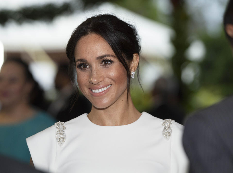 Meghan at the evening reception in Tonga (PA)