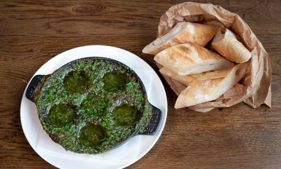 ‘Garlic butter made with fields of fresh herbs’: escargot.