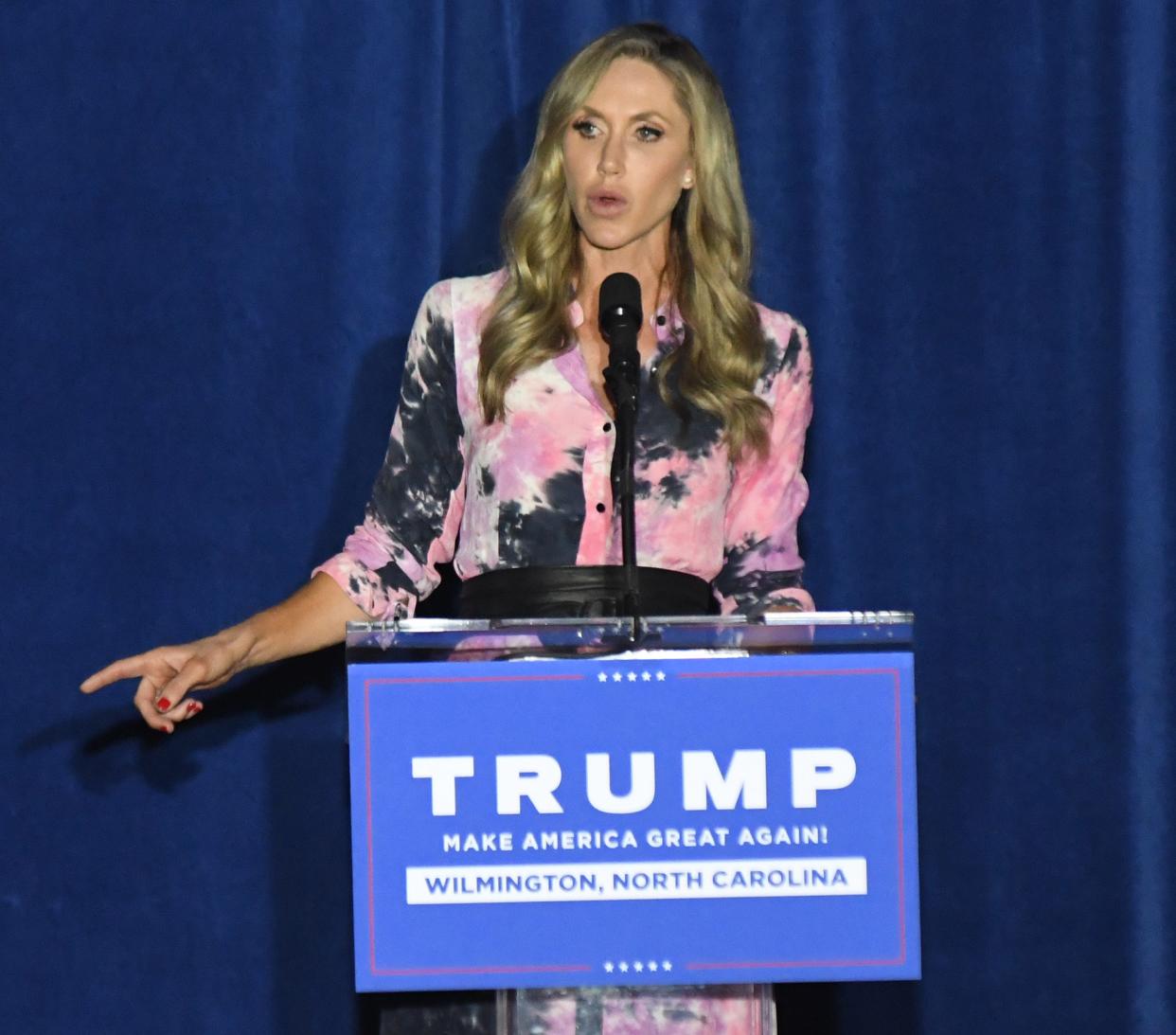 Lara Trump, President Donald Trump's daughter-in-law, speaks during a campaign event at the New Hanover County Republican Party office in Wilmington, N.C., Wednesday, October 14, 2020. Trump is from Wrightsville Beach and is married to the president's son Eric Trump. [MATT BORN/STARNEWS]