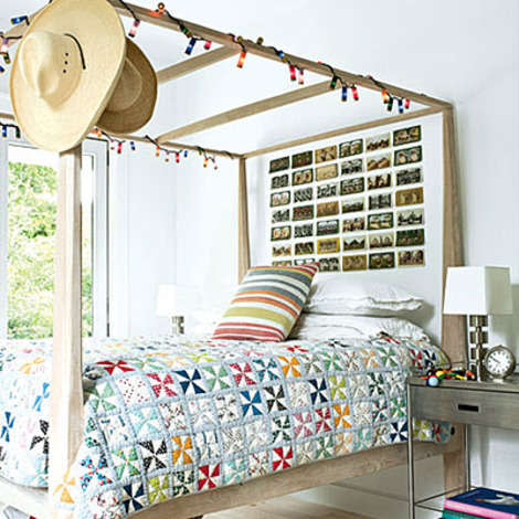 Postcards mimic a headboard