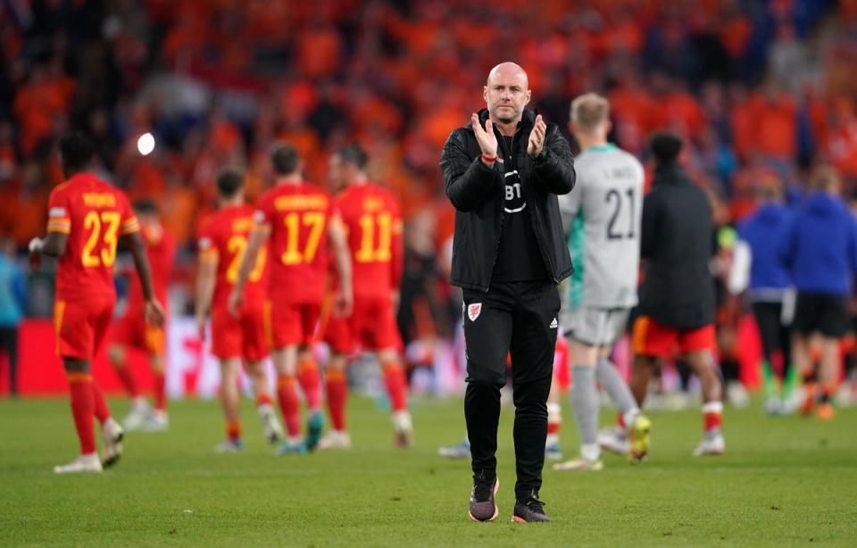 Dejected manager Robert Page applauds the fans after Wales’ 2-1 home defeat to Holland (Zac Goodwin/PA) (PA Wire)