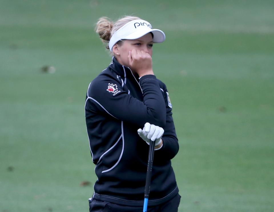 OCALA, FL - FEBRUARY 06:  Brooke Henderson of Canada waits to play a shot on the eighth hole during the final round of the Coates Golf Championship Presented By R+L Carriers at Golden Ocala Golf Club on February 6, 2016 in Ocala, Florida.  (Photo by Sam Greenwood/Getty Images)