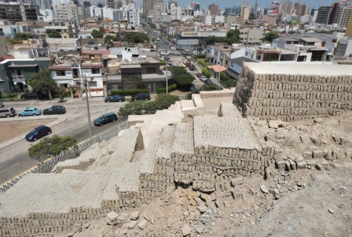 An ancient archaeological site sits in a residential district in Lima. Pre-Inca archeological sites abound in Lima, where the ruins of hundreds of sacred places, or "huacas", are at the mercy of urban growth and public indifference