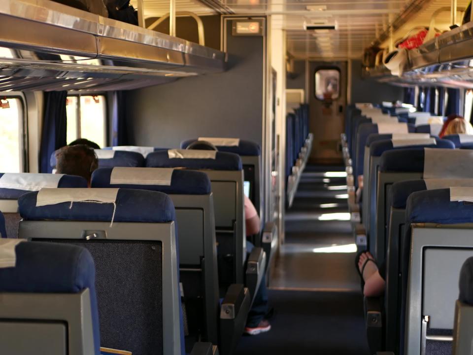 A coach car aboard an amtrak train