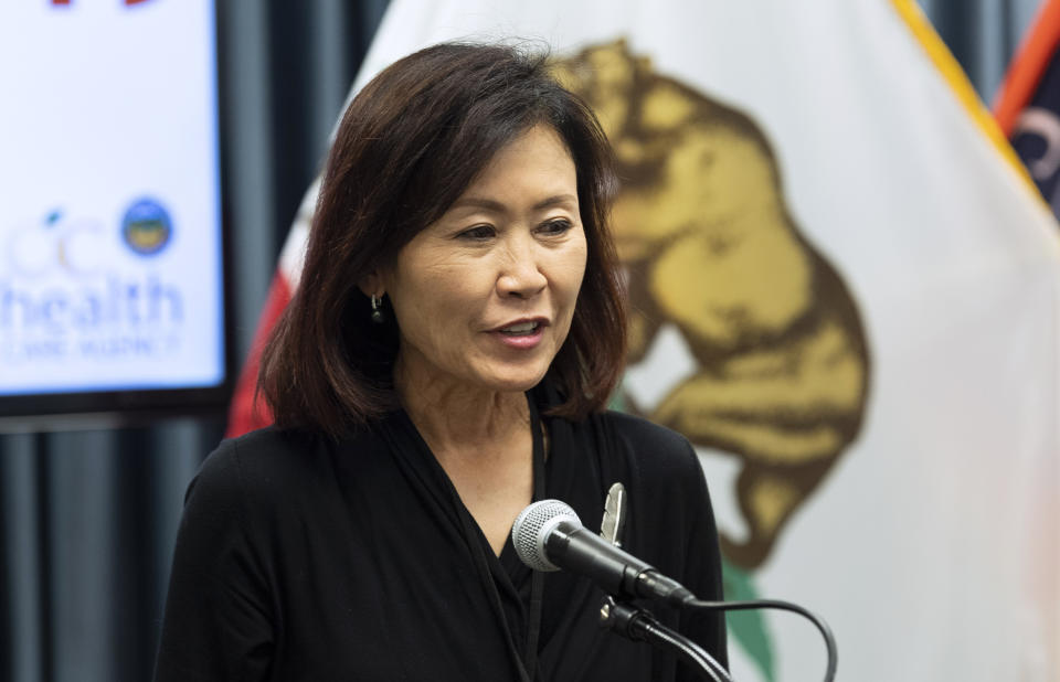 Orange County Supervisor Michelle Steel participates in a press conference in Santa Ana, Calif., announcing the Stigma Free OC campaign to promote mental health and suicide prevention services on Thursday, Nov. 5, 2020. Steel is competing with Democratic incumbent Rep. Harley Rouda for the 48th congressional district. (Paul Bersebach/The Orange County Register via AP)