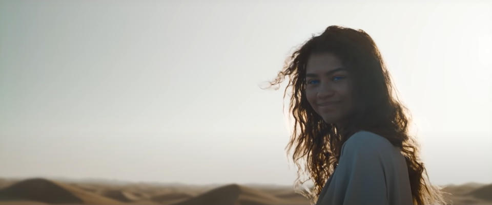 Zendaya's Chani in front of the desert landscape of Arrakis