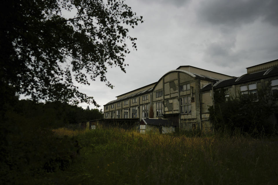 An abandoned pithead building is pictured in Henin-Beaumont, northern France, Sunday, June 30, 2024. A depressed former mining town is at the heart of French far-right leader Marine Le Pen's long-term political strategy. Her party's electoral success Sunday came as no surprise to the hundreds of fierce supporters who had gathered in the town of Henin-Beaumont to see her victory speech. (AP Photo/Thibault Camus)