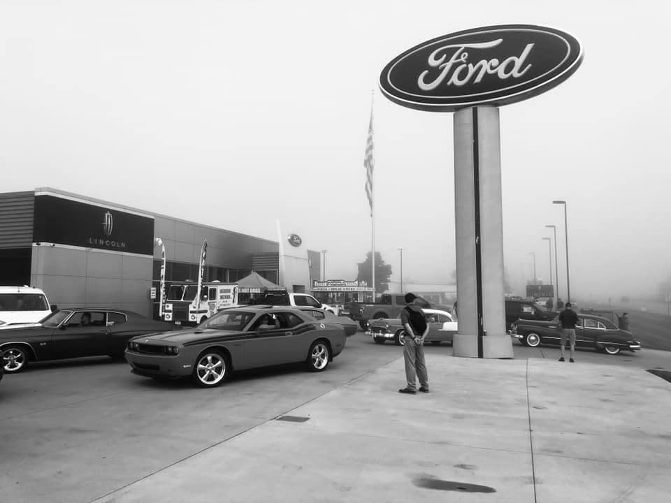 Cars are lined up for Stillwell Ford's 2018 car show.