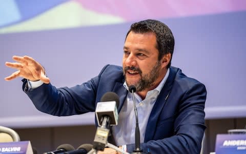 Matteo Salvini during the launch of an alliance of European nationalist parties in Milan - Credit: Federico Bernini/Bloomberg