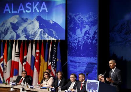 U.S. President Barack Obama delivers remarks to the GLACIER Conference at the Dena'ina Civic and Convention Center in Anchorage, Alaska August 31, 2015. REUTERS/Jonathan Ernst