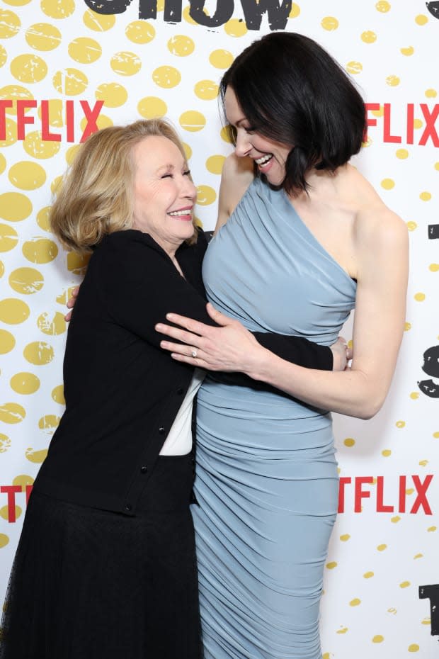 HOLLYWOOD, CALIFORNIA - JANUARY 12: Debra Jo Rupp (L) and Laura Prepon attend the Los Angeles special screening reception for <a href="https://parade.com/1015716/samuelmurrian/best-movies-on-netflix/" rel="nofollow noopener" target="_blank" data-ylk="slk:Netflix;elm:context_link;itc:0;sec:content-canvas" class="link ">Netflix</a>'s new series "That '90s Show" at TUDUM Theater on <a href="https://parade.com/living/january-holidays-observances" rel="nofollow noopener" target="_blank" data-ylk="slk:January;elm:context_link;itc:0;sec:content-canvas" class="link ">January</a> 12, 2023 in Hollywood, California. (Photo by Monica Schipper/Getty Images)<p><a href="https://www.gettyimages.com/detail/1456113212" rel="nofollow noopener" target="_blank" data-ylk="slk:Monica Schipper/Getty Images;elm:context_link;itc:0;sec:content-canvas" class="link ">Monica Schipper/Getty Images</a></p>