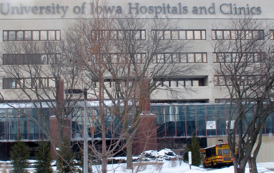 In this Feb. 13, 2014 photo is the University of Iowa Hospitals and Clinics in Iowa City, Iowa. The hospital has decided not to bill the state for Medicaid-funded abortions, working around a new law that requires Iowa Gov. Terry Branstad to approve any payments for publicly-funded abortions. (AP Photo/Ryan J. Foley)