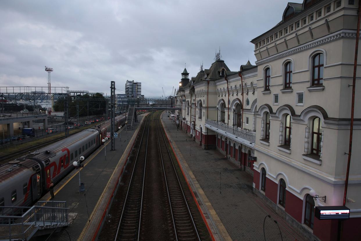 A view of the main train station in Vladivostok, Russia, early Tuesday, 12 September 2023. North Korean leader Kim Jong Un is heading for Russia for a presumed meeting with president Vladimir Putin (AP)