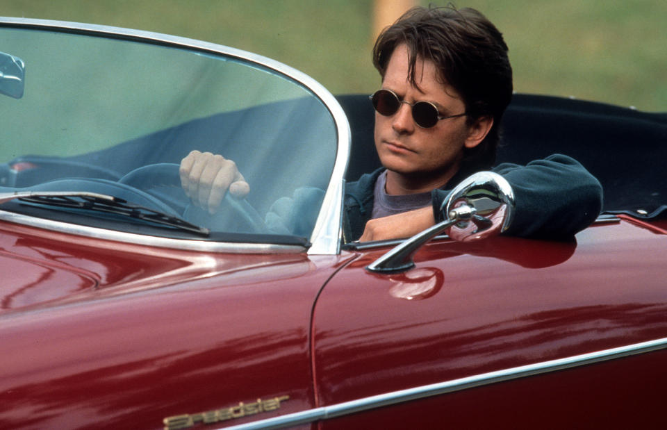 Michael J Fox driving in convertible in a scene from the film 'Doc Hollywood', 1991. (Photo by Warner Brothers/Getty Images)