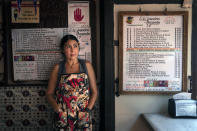 Debbie Briano, a fourth-generation owner of El Rancho Grande Mexican restaurant on Olvera Street, stands for a photo in Los Angele, Tuesday, June 8, 2021. As Latinos in California have experienced disproportionately worse outcomes from COVID-19, so too has Olvera Street. "As everyday goes by, I feel better and better," said Briano. "I'm hoping that once we open up next week, things are going to get back to normal, not really quick obviously, but it will. It takes time." (AP Photo/Jae C. Hong)