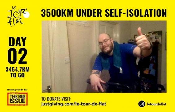 Jacob Hill-Gowing aims to complete the 3,500km on an exercise bike before the lockdown period is over (SWNS)