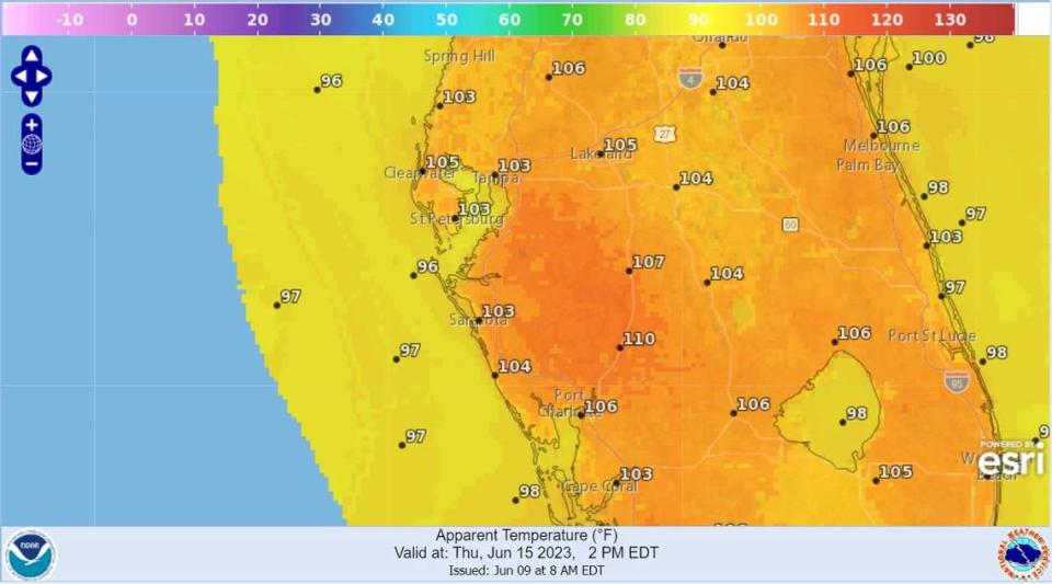 A heat index of 103 is forecast for the Bradenton, Sarasota area on Thursday.