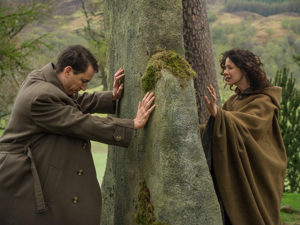 Frank (Tobias Menzies) and Claire (Caitríona Balfe) in "Outlander" season five.