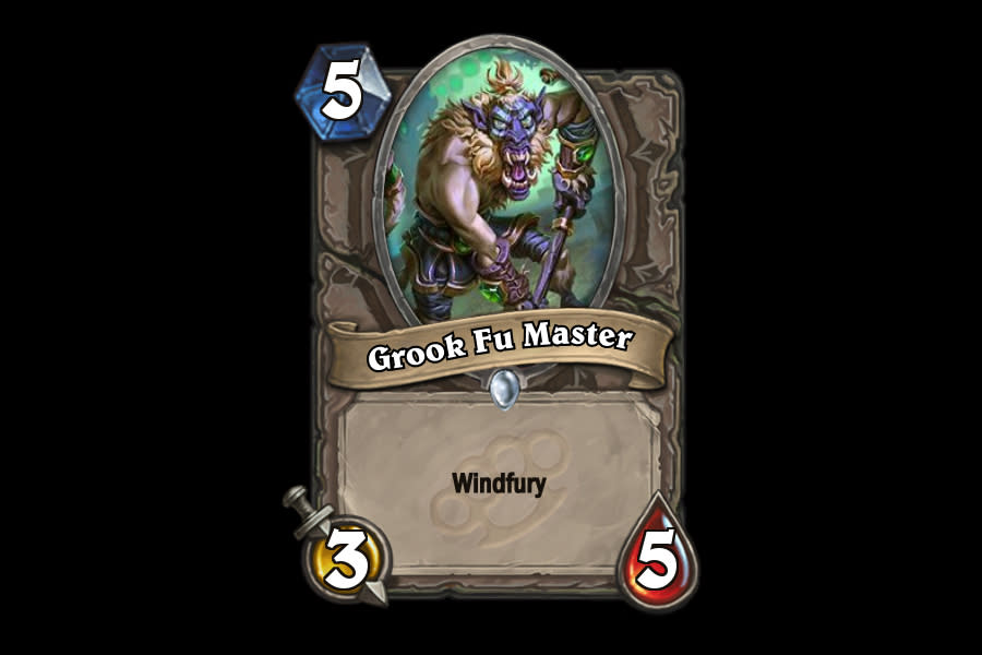 <p>Windfury minions tend to be squishy little guys that struggle to get off multiple attacks before falling. Grook Fu Master is not that. While he probably won't be played often in Constructed, his ability to clear multiple 3-health minions over the course of a single turn make him a viable pick in Arena. </p>