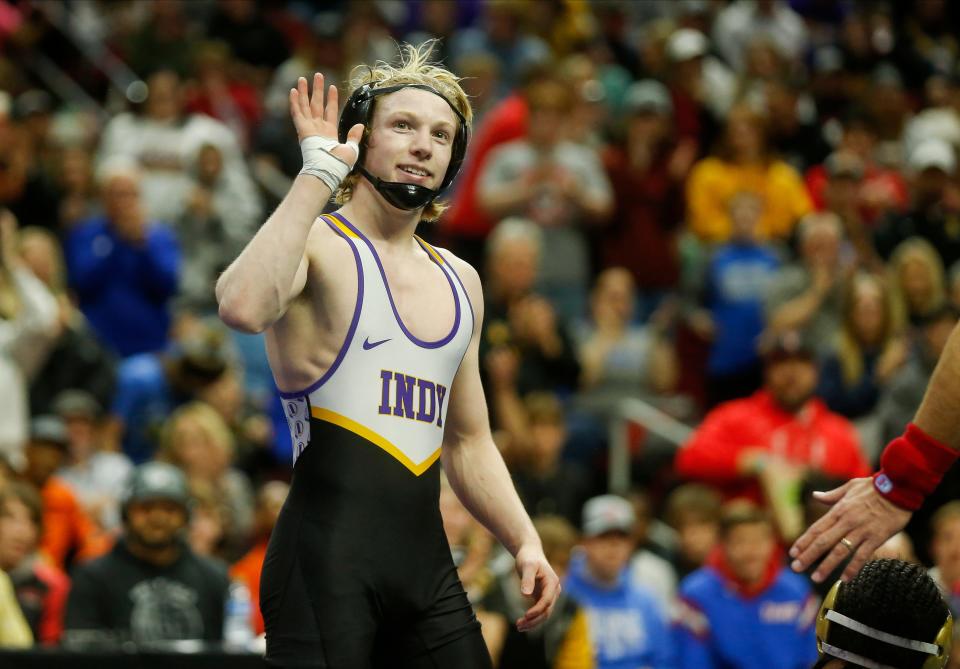 Indianola's Ryder Downey won a Junior freestyle state title on Saturday at Southeast Polk High School.