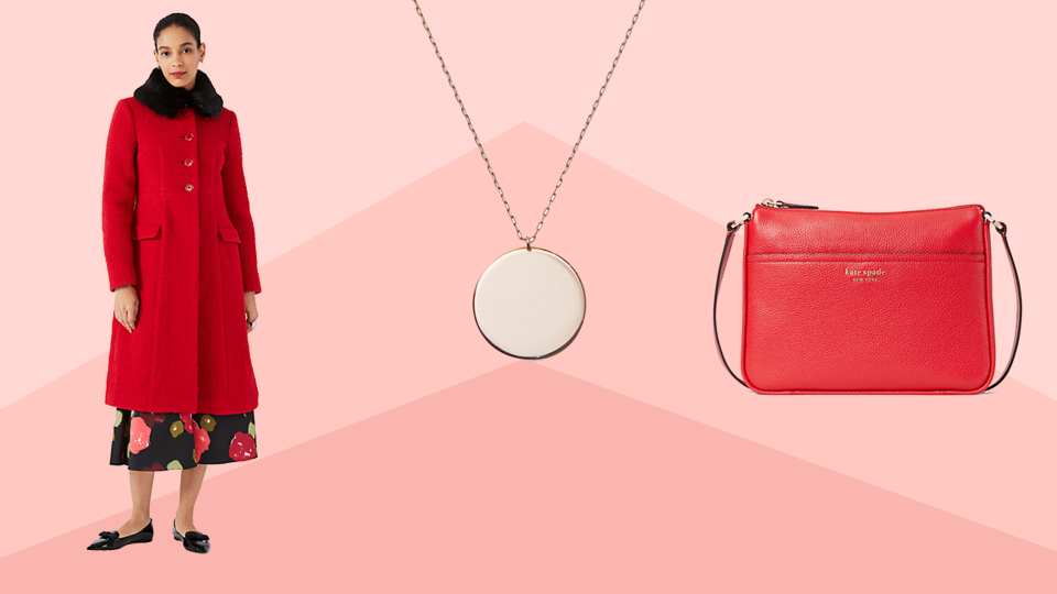 Shop clothes, jewelry and purses in seasonal shades of red and pink.