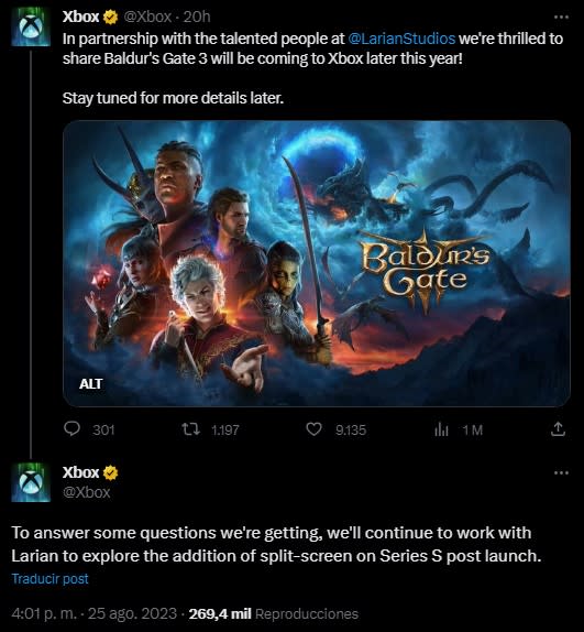 Xbox compartió buenas noticias sobre Baldur's Gate 3