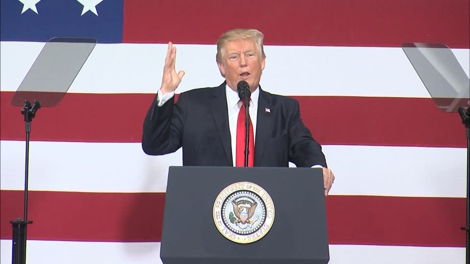 President Trump makes the case for tax cuts in Springfield, Missouri on August 30. Photo: Reuters