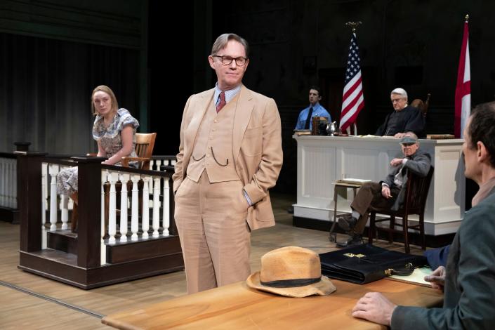 Richard Thomas, center, as Atticus Finch in the stage production of “To Kill a Mockingbird.&quot;