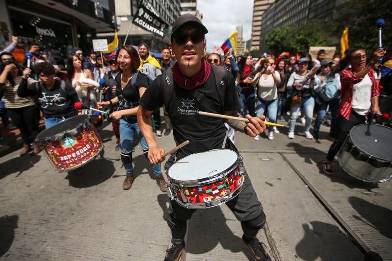 Demonstrators take part in a protest as a national strike continues in Bogota