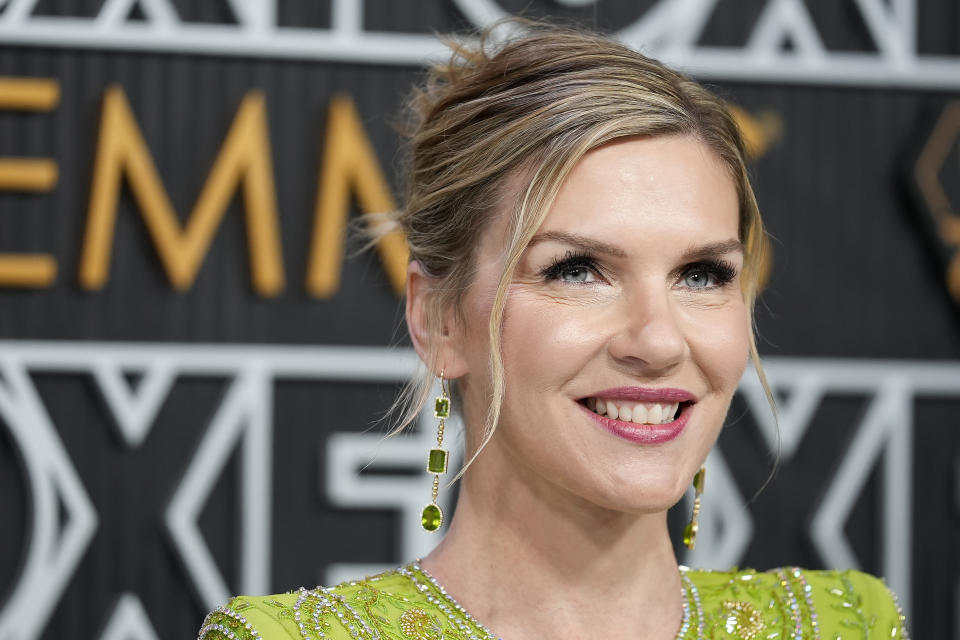 Rhea Seehorn arrives at the 75th Primetime Emmy Awards on Monday, Jan. 15, 2024, at the Peacock Theater in Los Angeles. (AP Photo/Ashley Landis)