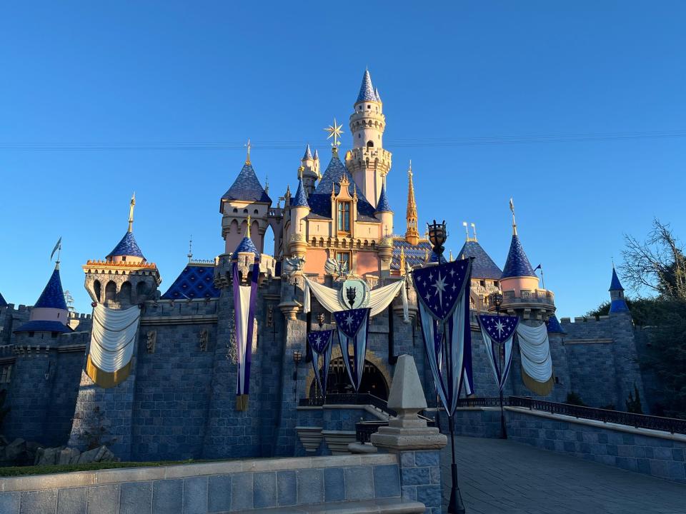 shot of sleeping beauty castle at disneyland