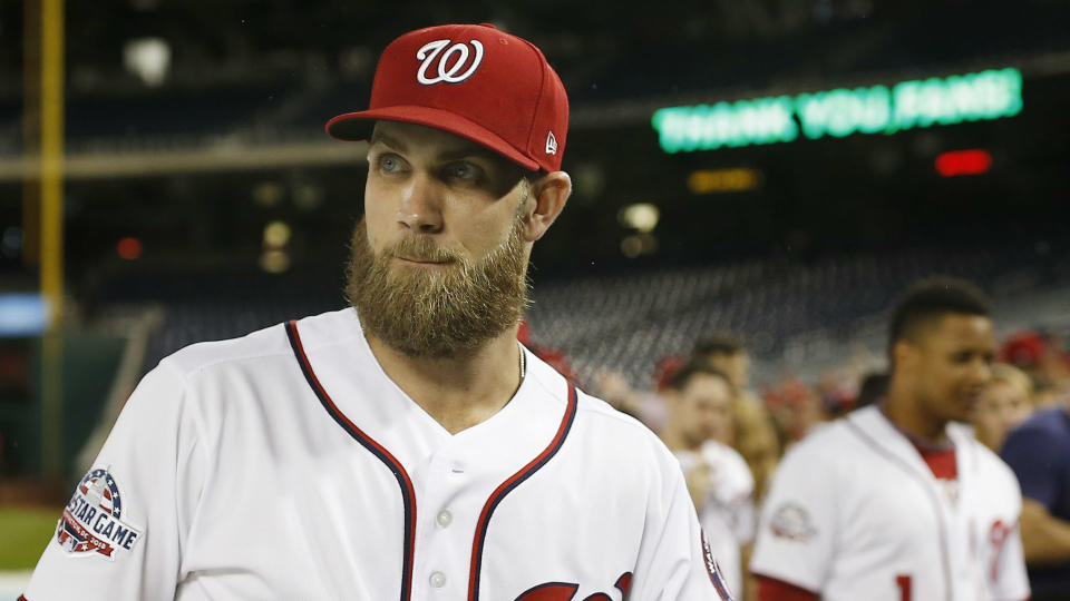 width=Bryce Harper received a qualifying offer from the Washington Nationals, but he certainly won't take it. (AP)