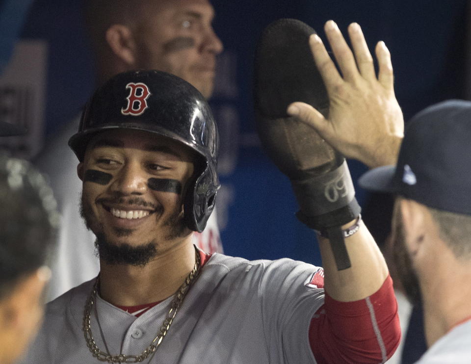 Boston Red Sox’s Mookie Betts is putting up amazing numbers despite actually being unlucky. (Fred Thornhill/The Canadian Press via AP)