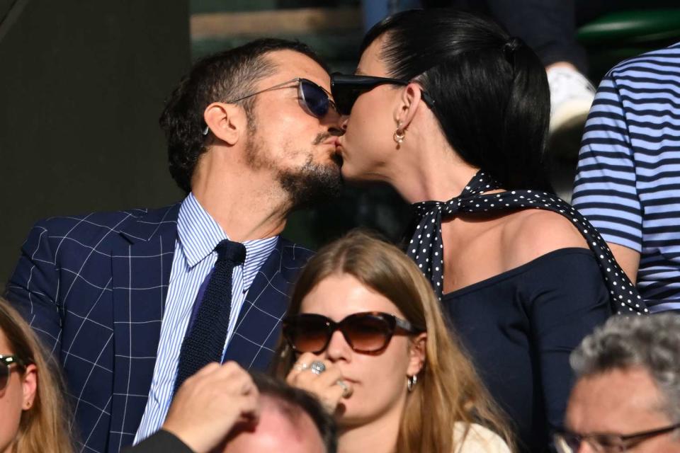 <p>Karwai Tang/WireImage</p> Orlando Bloom and Katy Perry on July 5, 2023