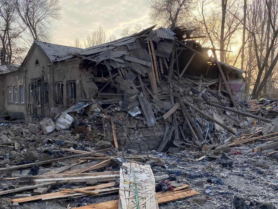 Dawn revealed extent of damage to the ‘invincibility centre’, which was to be used for refuge (State Emergency Service of Ukraine/Reuters)