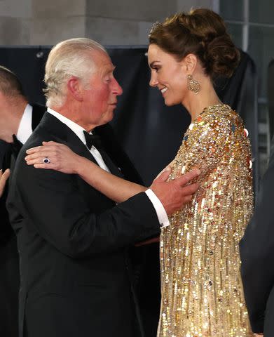 <p>Chris Jackson/Getty</p> King Charles and Kate Middleton at the premiere of No Time to Die on Sept. 28, 2021