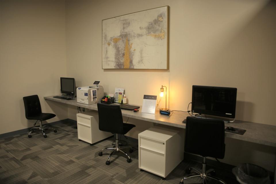 Computers are available at the Dress for Success professional center at Embe in downtown Sioux Falls for clients to update their resumes or search for jobs.