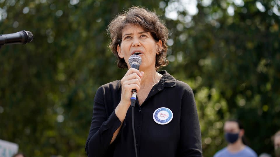 Rabbi Rachel Timoner speaks at the "Jewish Climate Action, Hear The Call Senator Schumer" event on September 12, 2021 in New York City. - Jemal Countess/Getty Images