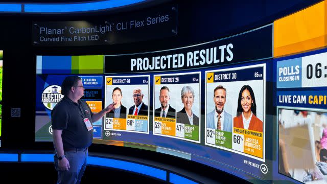  A Planar video wall showing election results. . 