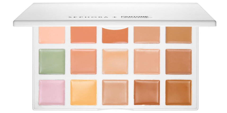 <p>When Sephora's makeup team joins forces with Pantone's color experts to create a palette of 15 correcting and concealing shades (available in two color variations), you know you're getting a pro-level product. While each square may seem small, a little of this rich formula goes a long way in treating all the facial offenders from redness and hyperpigmentation to dullness and shadows.</p><p><strong>Sephora + Pantone</strong> Universe Correct + Conceal Palette, $49, <a rel="nofollow noopener" href="http://www.sephora.com/correct-conceal-palette-P404479" target="_blank" data-ylk="slk:sephora.com;elm:context_link;itc:0;sec:content-canvas" class="link ">sephora.com</a>.</p>